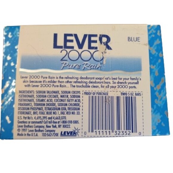 LEVER 2000 PURE RAIN 5 oz Deodorant Soap Bar Pack of 2 Bars NEW NOS Vintage 1997 - Picture 2 of 6